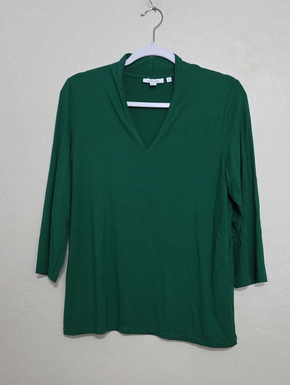 Chico's Green V-Neck 3/4 Sleeve Tee